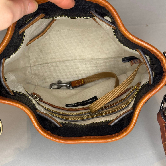 Dooney & Bourke Pebble Grain Small Drawstring Bag Black & Saddle Leather, NWOT - Picture 6 of 7